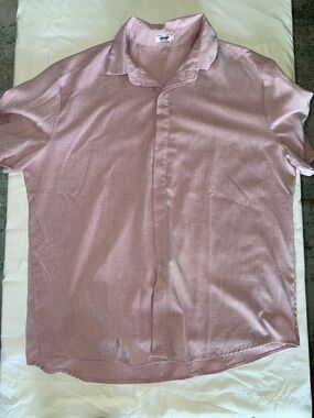 Coofandy Men’s Linen Blend Light Pink Short Sleeve Shirt, Size XL